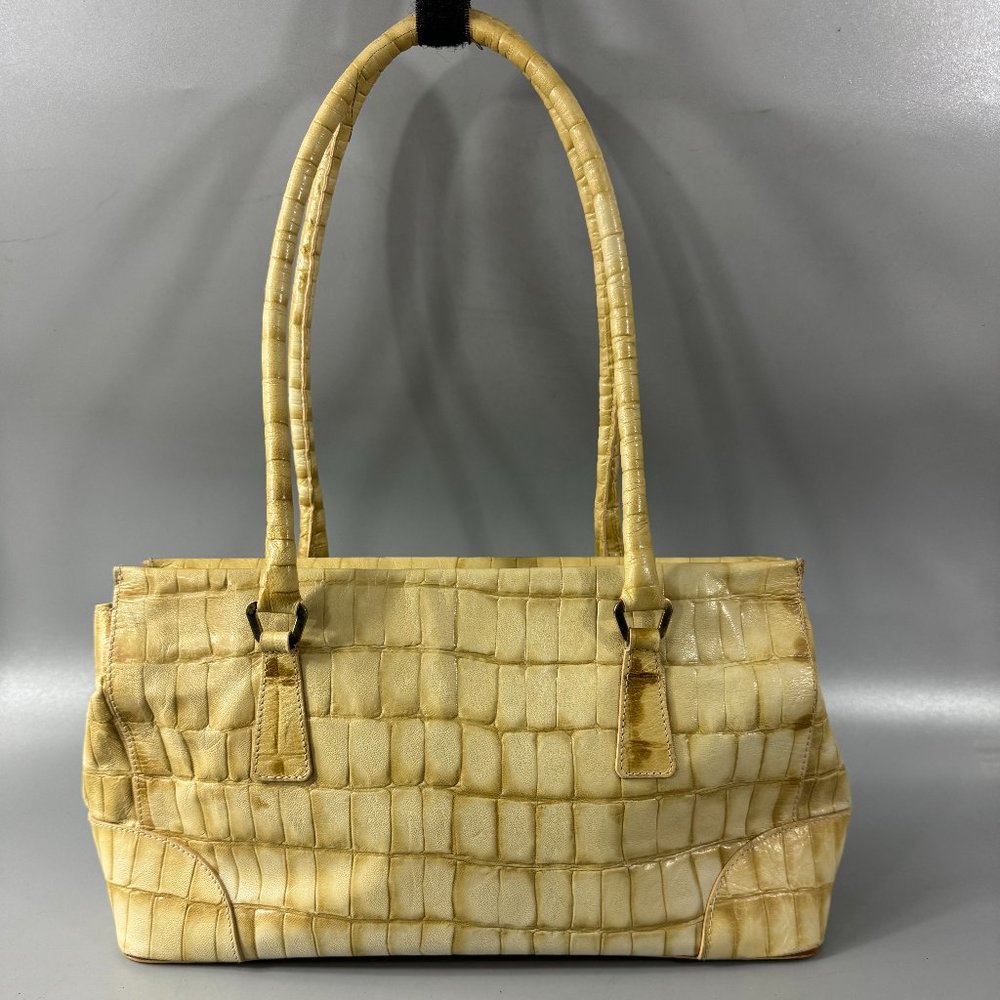 Exquisite Vintage Artigiani Veneziani Cream Leather Croc-Embossed Shoulder Bag